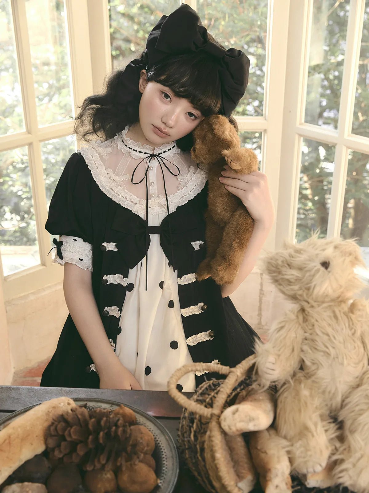 Polka Melody Lolita Vintage Long Short-Sleeve Dress - LolitaEra