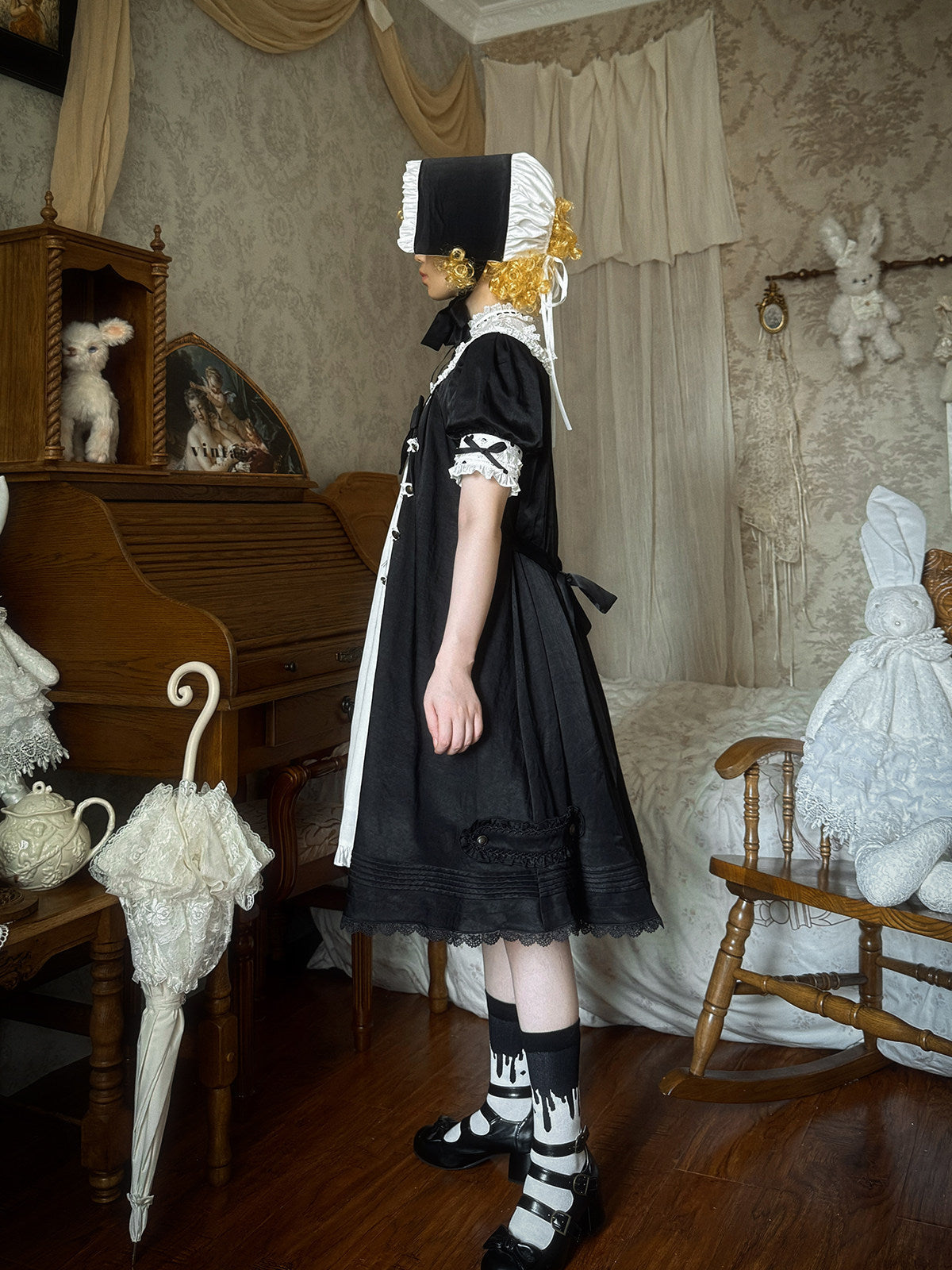 Polka Melody Lolita Vintage Long Short-Sleeve Dress - LolitaEra