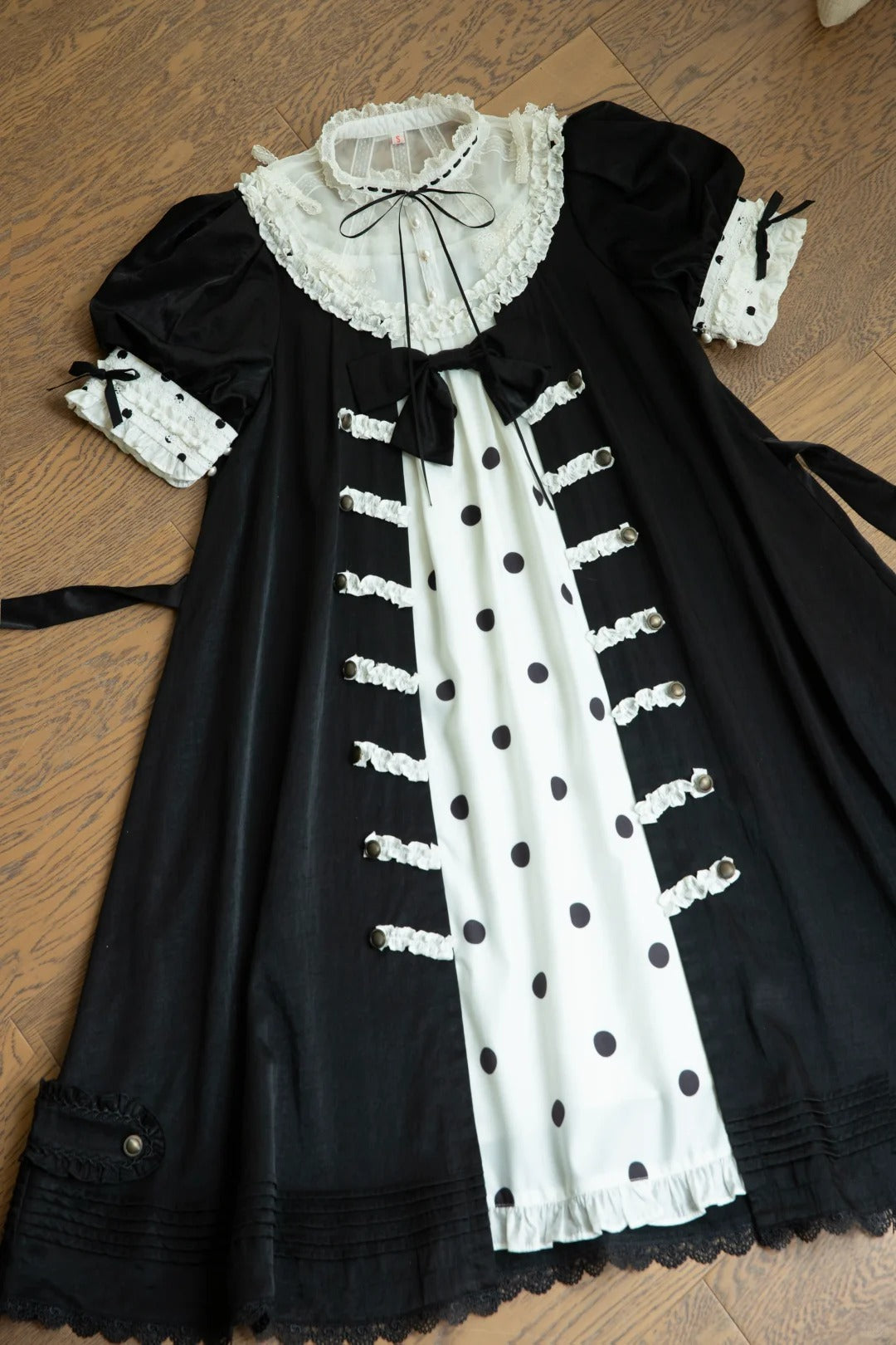 Polka Melody Lolita Vintage Long Short-Sleeve Dress - LolitaEra