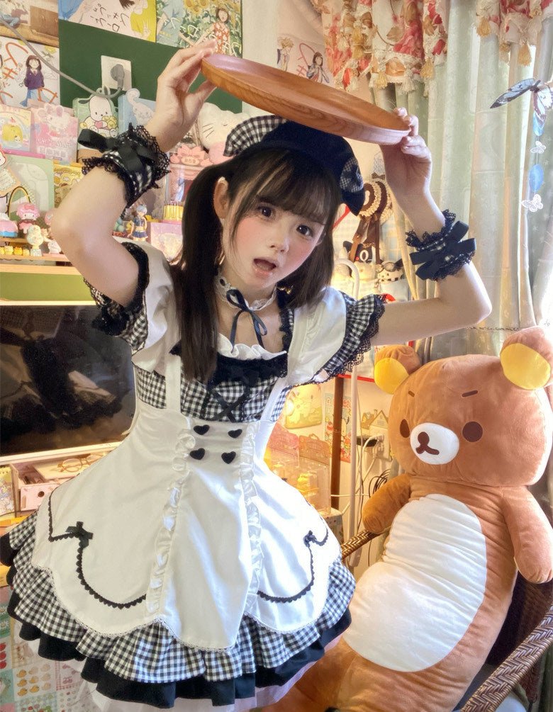 PomPom Bubble Cute Maid Style Lolita Dress - LolitaEraBlack OPSPomPom Bubble Cute Maid Style Lolita Dress