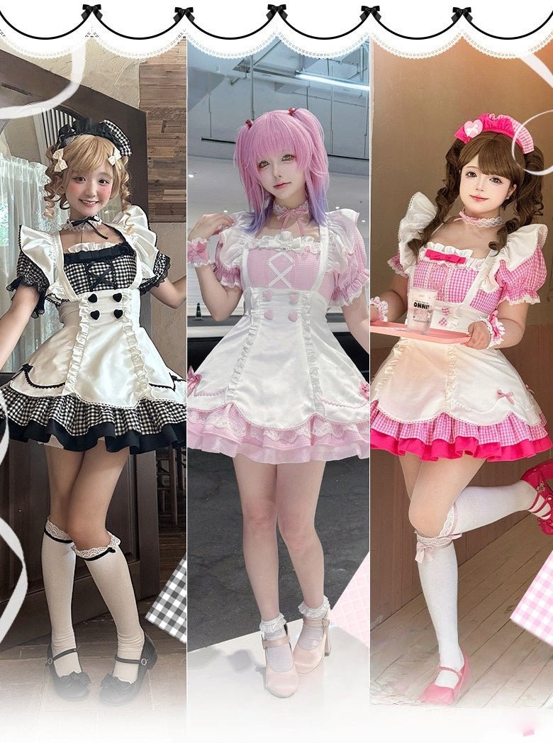 PomPom Bubble Cute Maid Style Lolita Dress - LolitaEraBlack OPSPomPom Bubble Cute Maid Style Lolita Dress