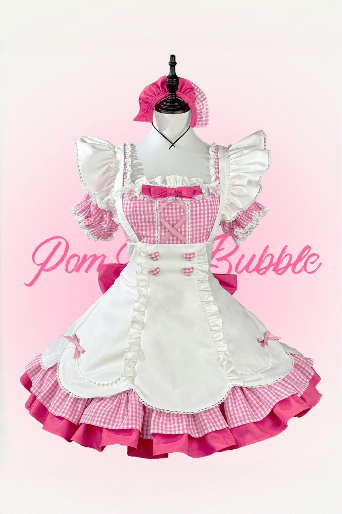PomPom Bubble Cute Maid Style Lolita Dress - LolitaEraDeep Pink OPSPomPom Bubble Cute Maid Style Lolita Dress