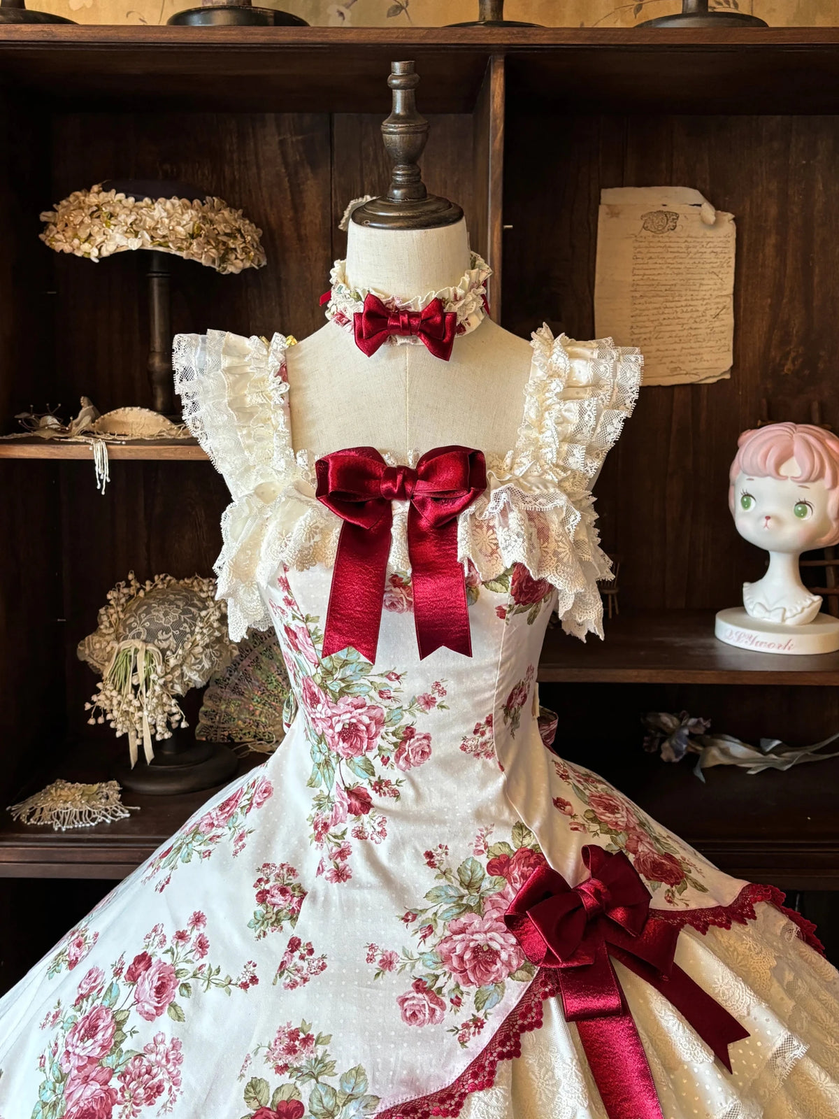Porcelain Rose Lolita Floral Print Vintage JSK Dress - LolitaEra