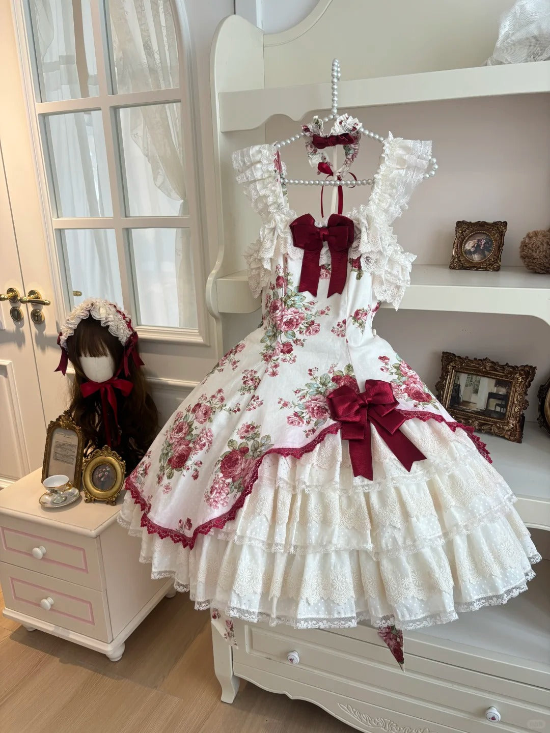 Porcelain Rose Lolita Floral Print Vintage JSK Dress - LolitaEra