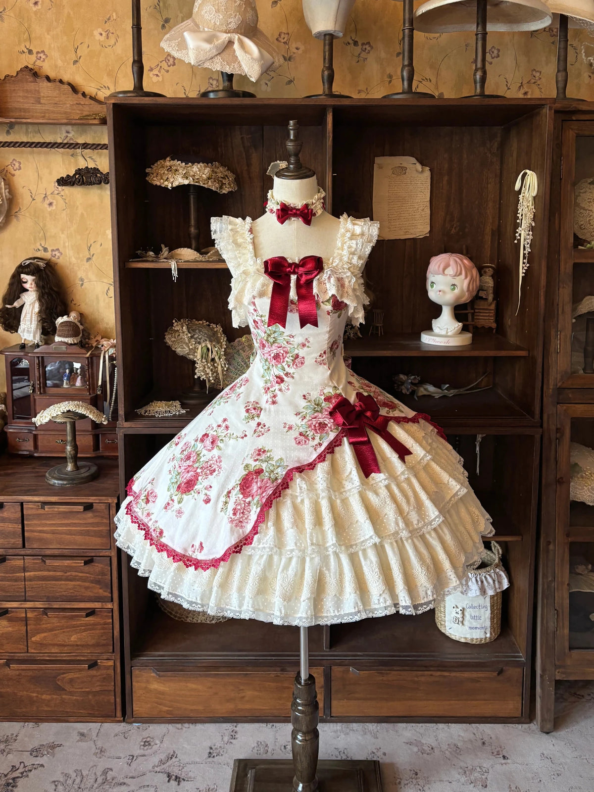 Porcelain Rose Lolita Floral Print Vintage JSK Dress - LolitaEra