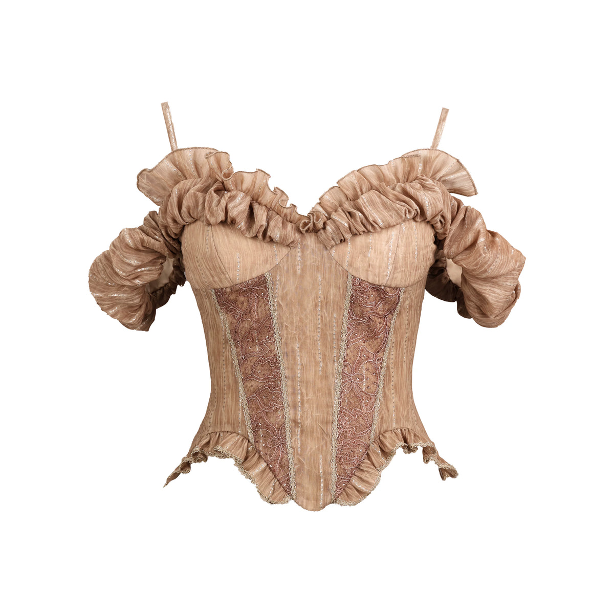 Void Track Original Ember Post-Apocalyptic Wasteland Style Spicy Girl Retro Romantic Lace Waist-Cinched Off-Shoulder Camisole Top
