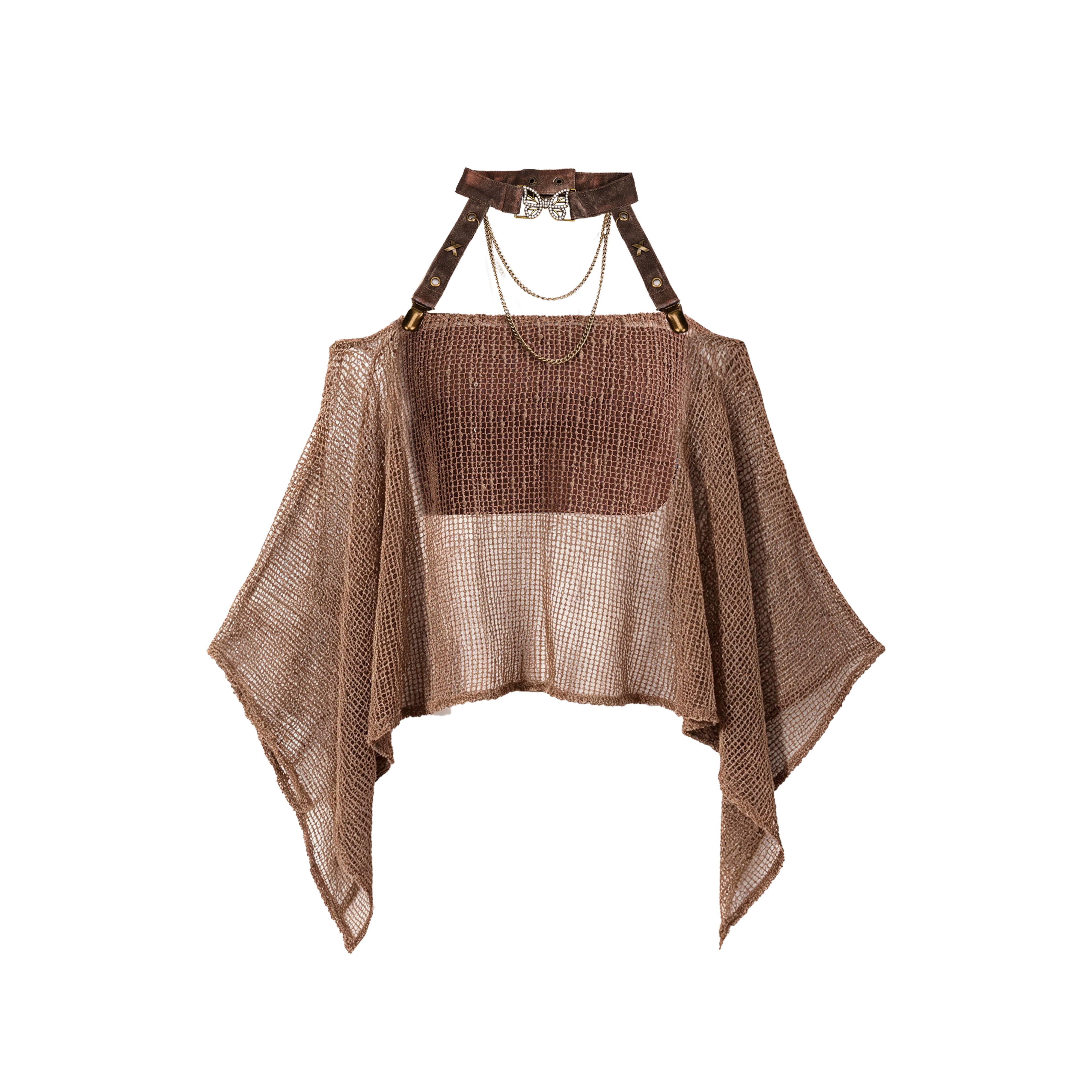 Post-Apocalyptic Wasteland Style Butterfly Choker Mesh See-Through Multi-Wear Shrug Blouse