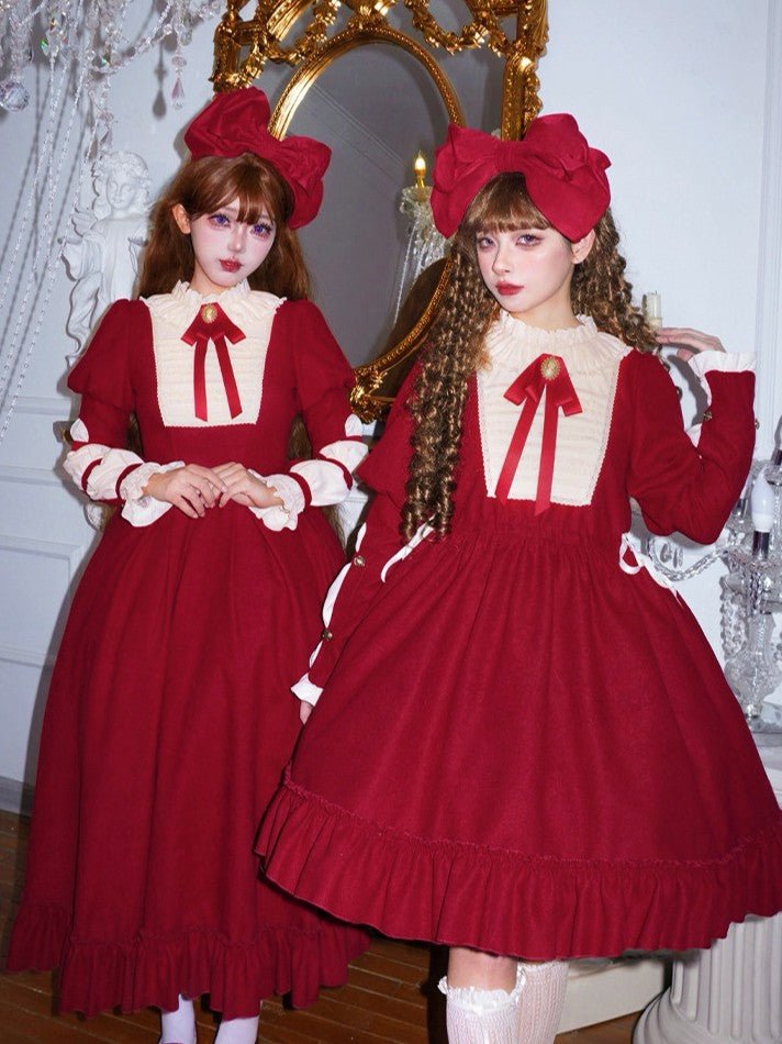 Prayer Doll Lolita Ruffle Twin OP Dress - LolitaEraRed Long OPSPrayer Doll Lolita Ruffle Twin OP Dress