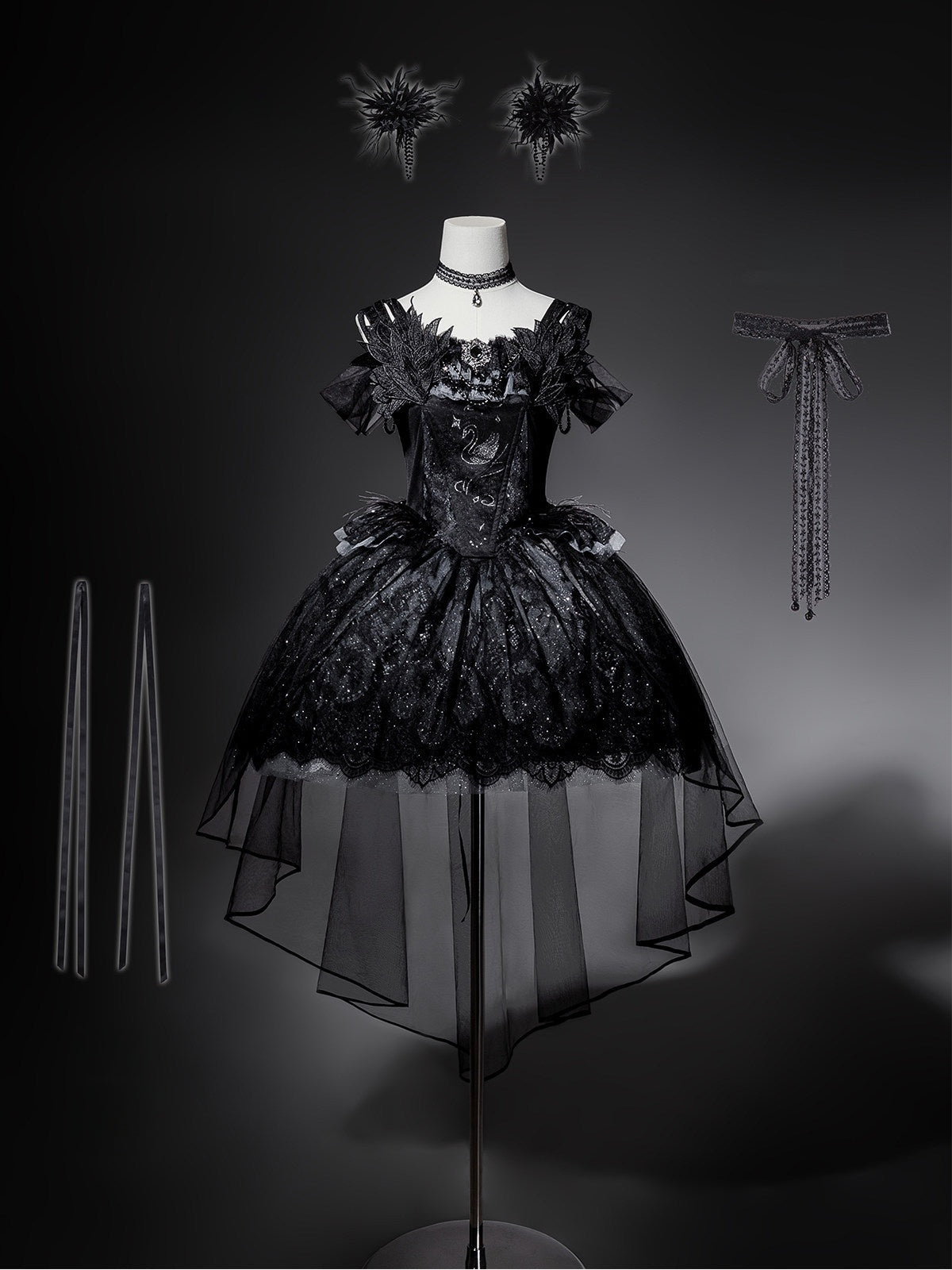 Prayer of the Black Swan Gothic Lolita Set 1217 - LolitaEraBlack SetSPrayer of the Black Swan Gothic Lolita Set 1217