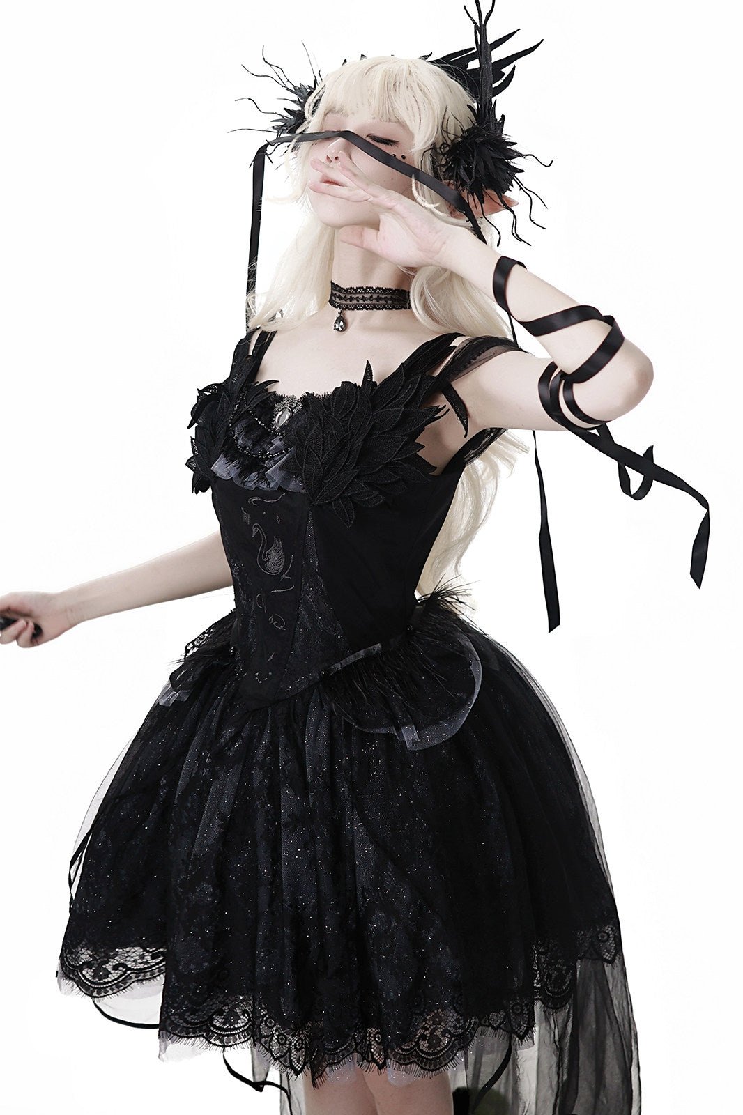 Prayer of the Black Swan Gothic Lolita Set 1217 - LolitaEraBlack SetSPrayer of the Black Swan Gothic Lolita Set 1217