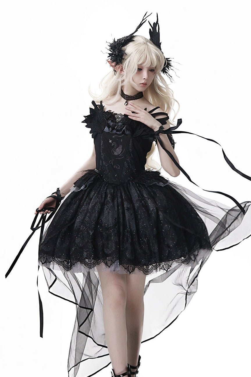 Prayer of the Black Swan Gothic Lolita Set 1217 - LolitaEraBlack SetSPrayer of the Black Swan Gothic Lolita Set 1217