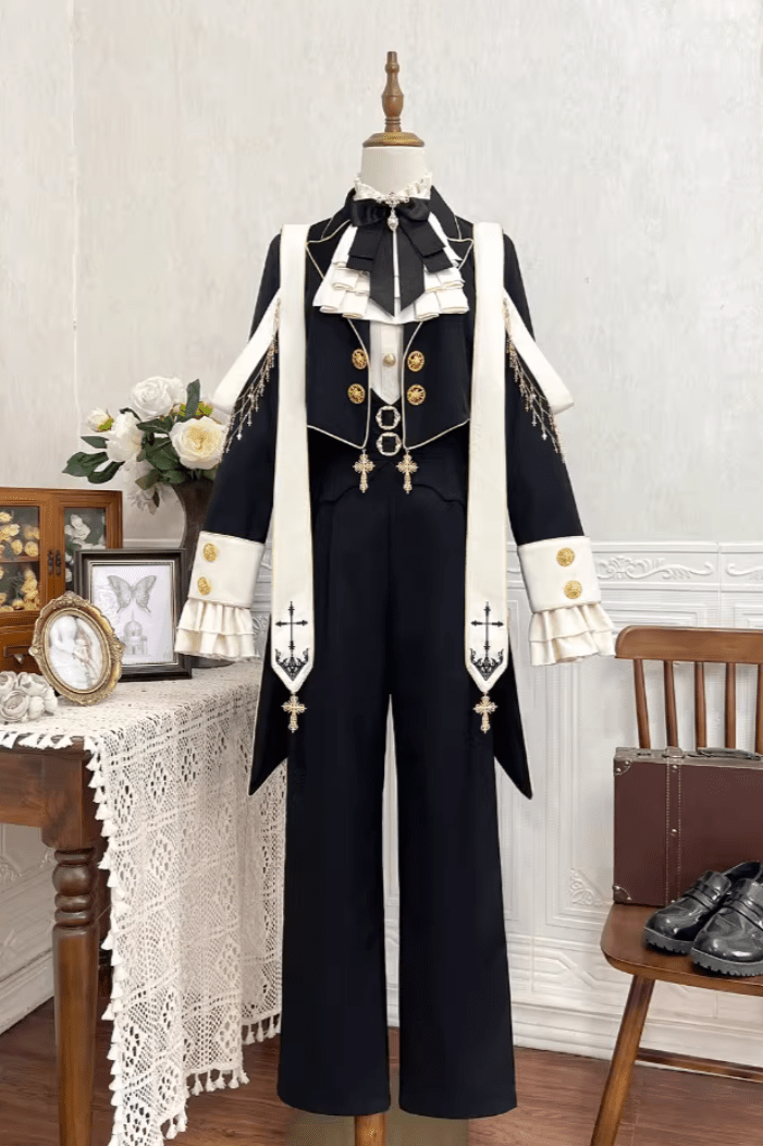 Prayer Prince Gothic Elegant Set - LolitaEraShirt + Coat + Pants(Set Special Offer)SBlackPrayer Prince Gothic Elegant Set