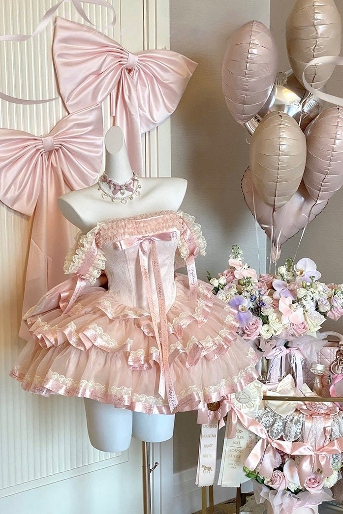 Princess Ribbon Formal Dress (Sweet Pink & Black) - LolitaEraPink DressSPrincess Ribbon Formal Dress (Sweet Pink & Black)
