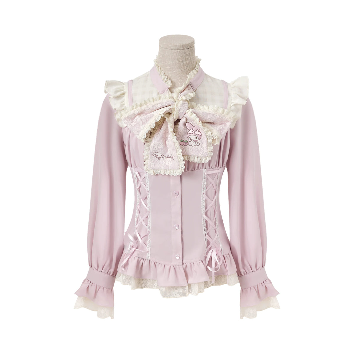 Princess Style Maiden Magazine Lace Patchwork Long Sleeve Shirt Skirt Pants Set