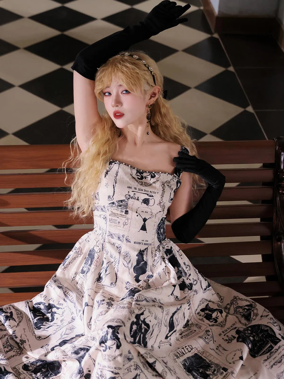 Printed Spaghetti Strap Dress Mid-Length Dress Vintage Elegant Vest Dress Witch Bounty Miss W's Bookshelf