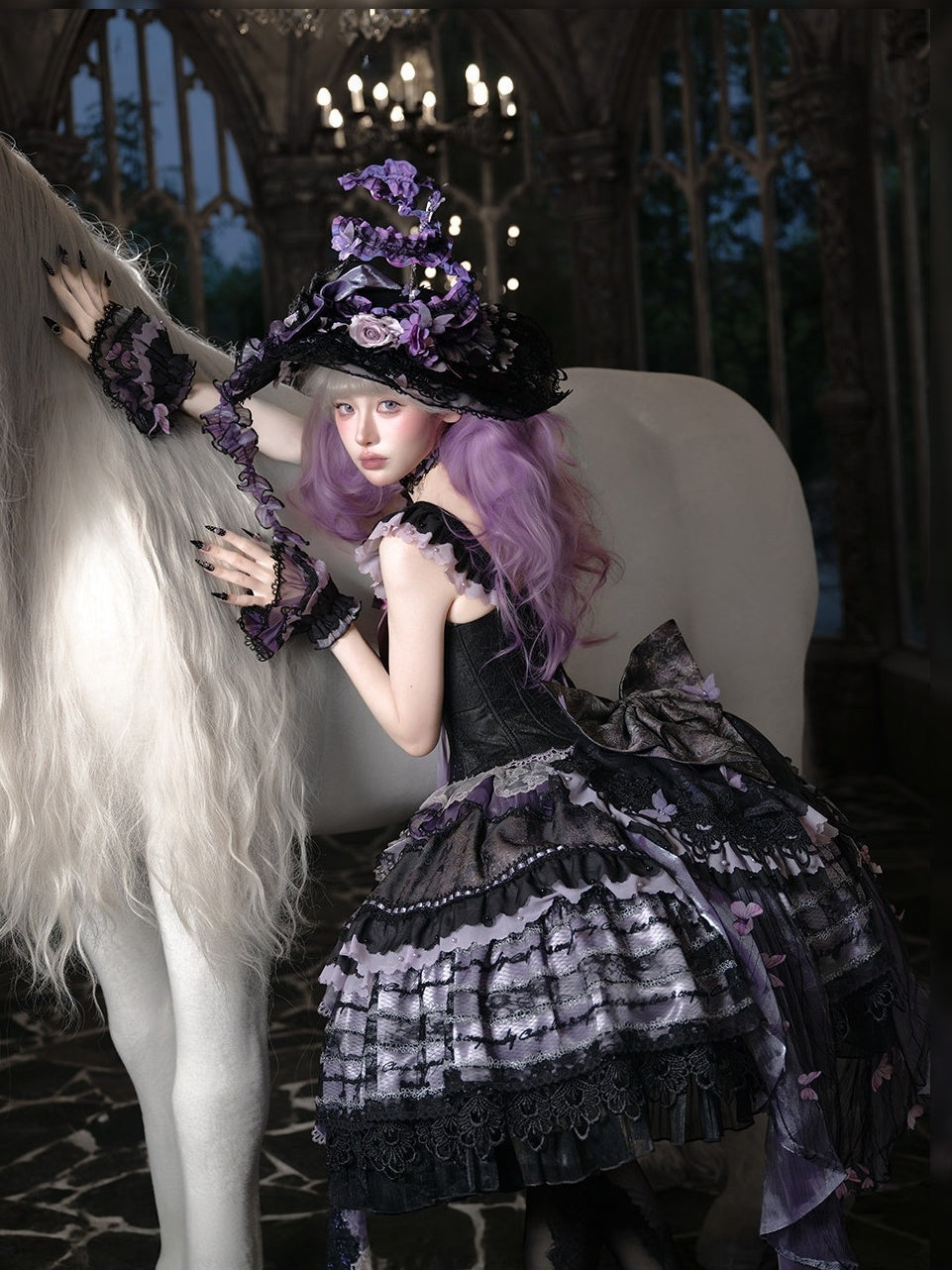 Purple Butterfly on Moonlight Night Gothic Lolita Corset Dress Set - LolitaEra