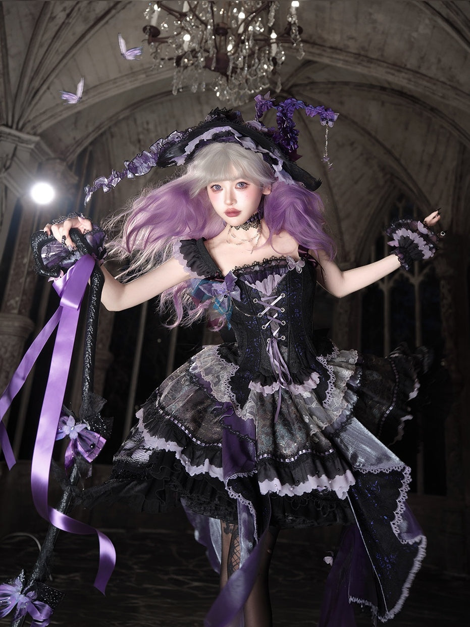 Purple Butterfly on Moonlight Night Gothic Lolita Corset Dress Set - LolitaEra