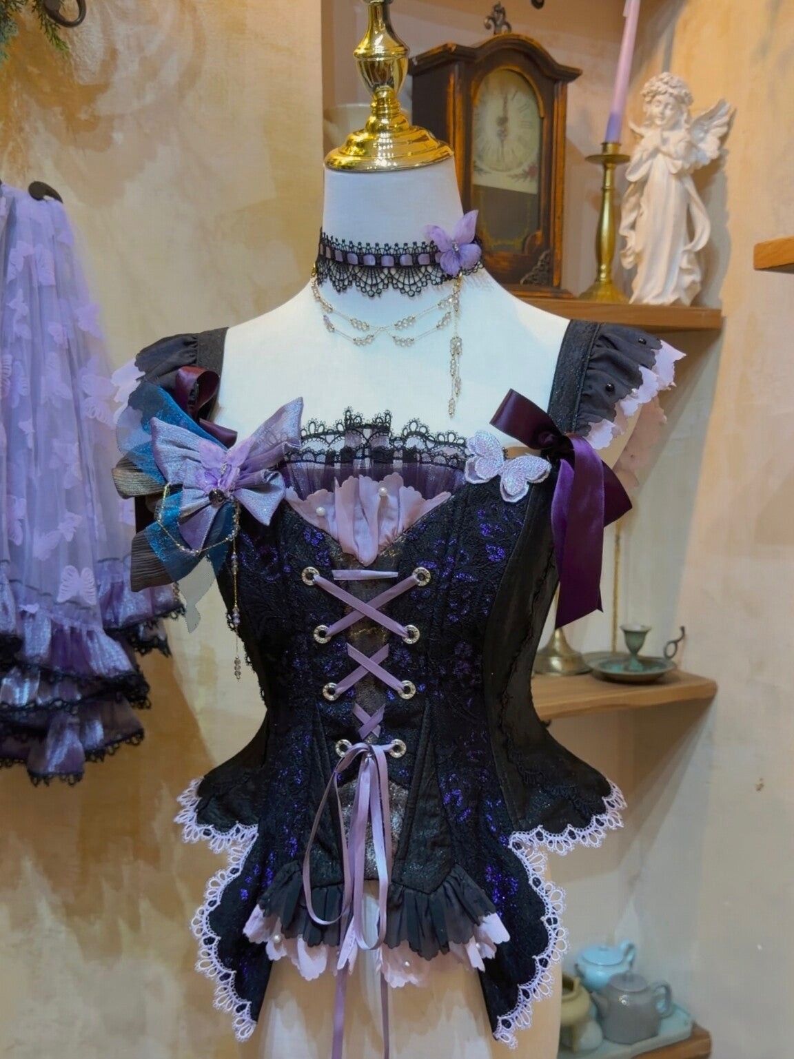 Purple Butterfly on Moonlight Night Gothic Lolita Corset Dress Set - LolitaEra