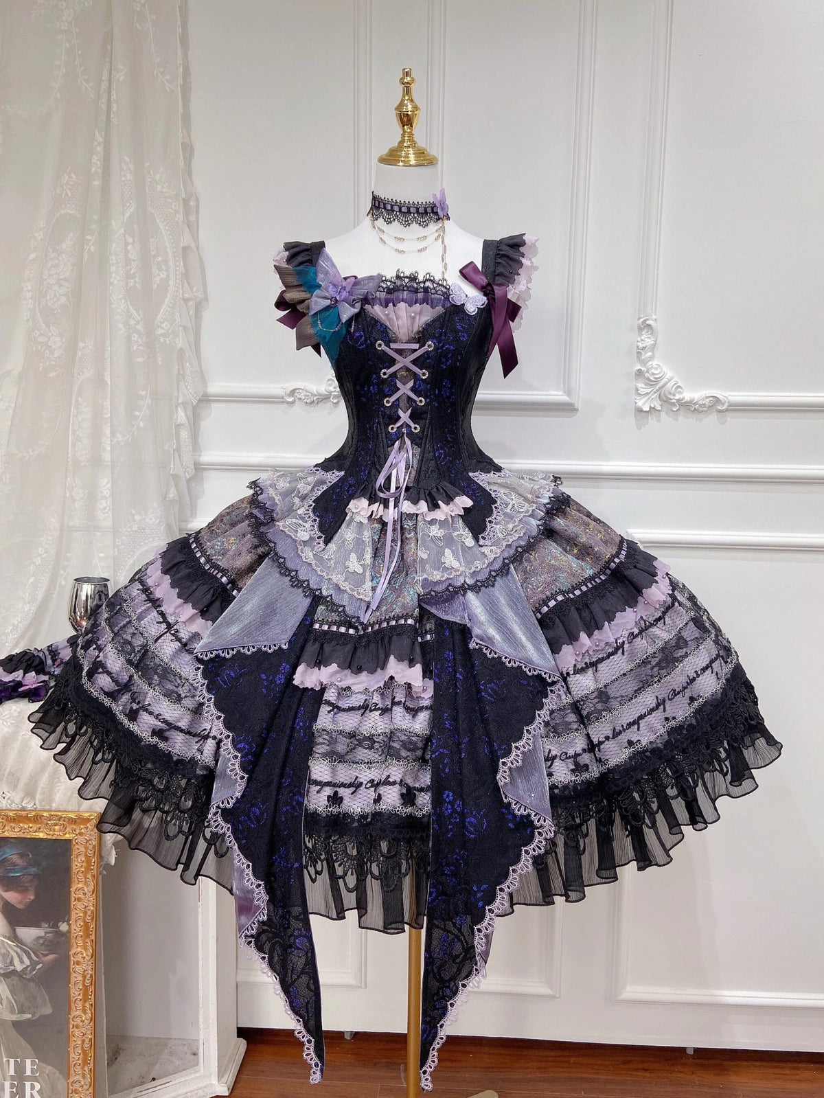 Purple Butterfly on Moonlight Night Gothic Lolita Corset Dress Set - LolitaEra