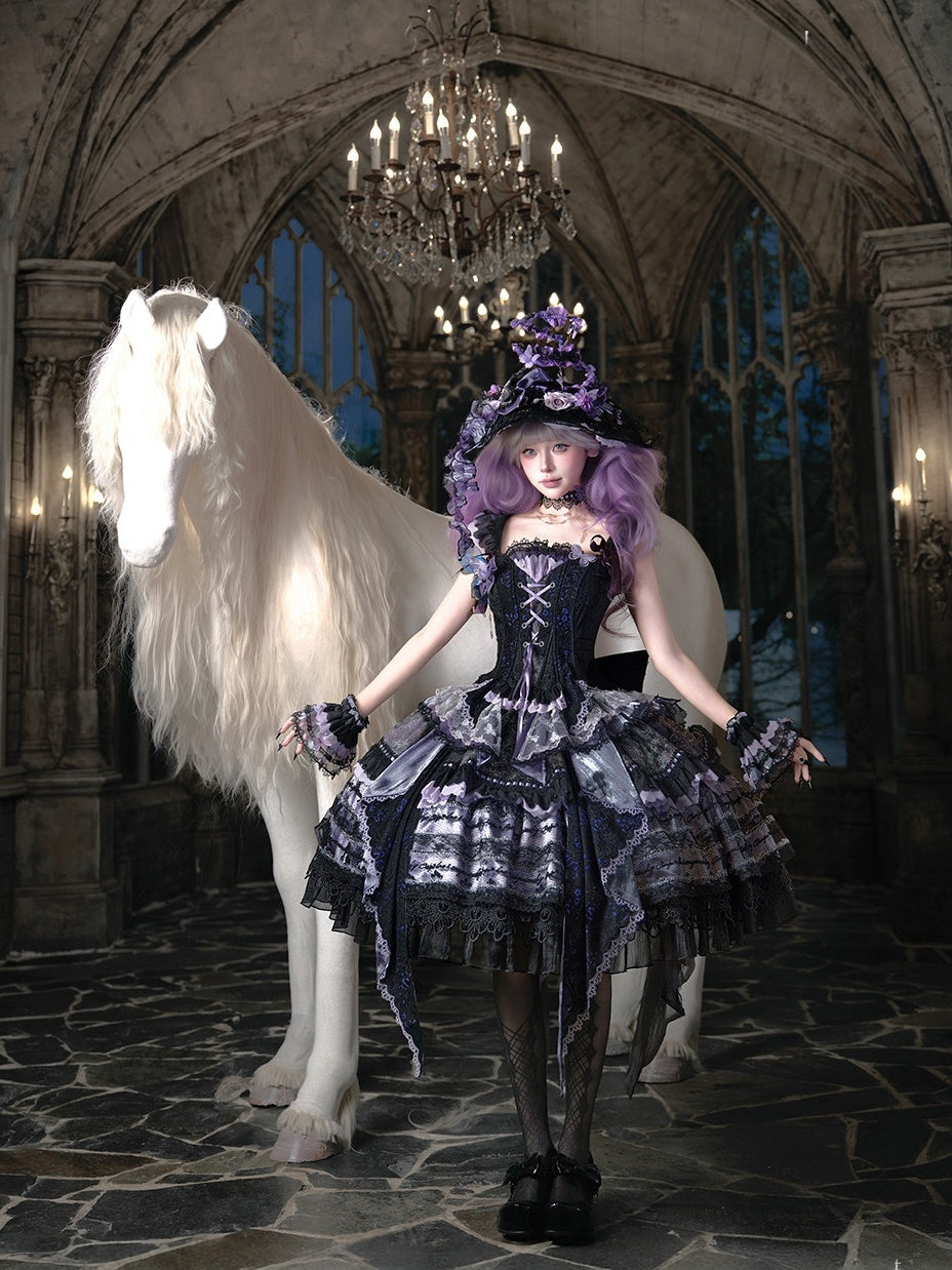 Purple Butterfly on Moonlight Night Gothic Lolita Corset Dress Set - LolitaEra