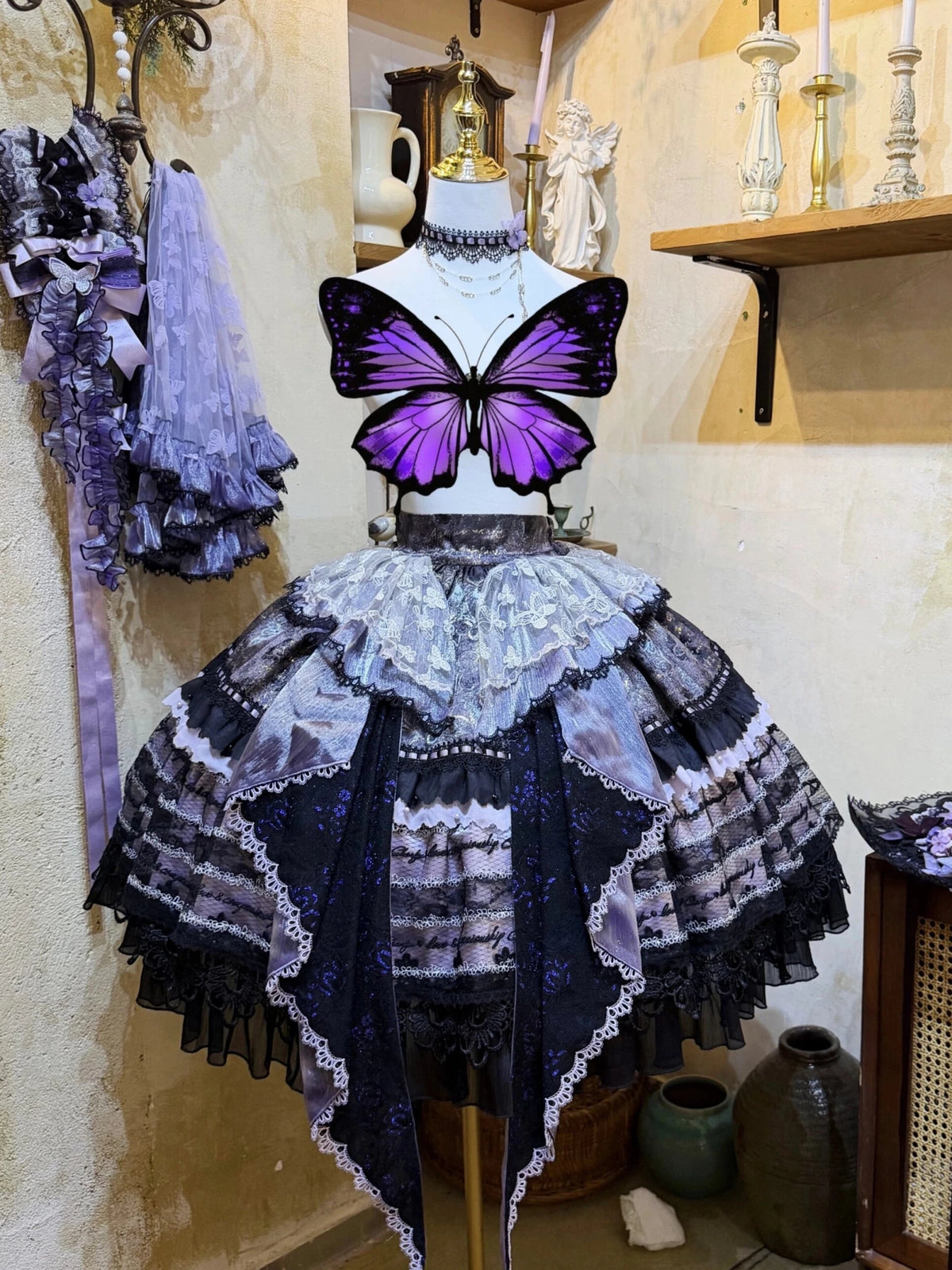 Purple Butterfly on Moonlight Night Gothic Lolita Corset Dress Set - LolitaEra