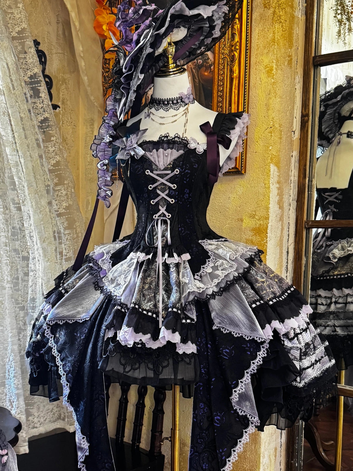 Purple Butterfly on Moonlight Night Gothic Lolita Corset Dress Set - LolitaEra