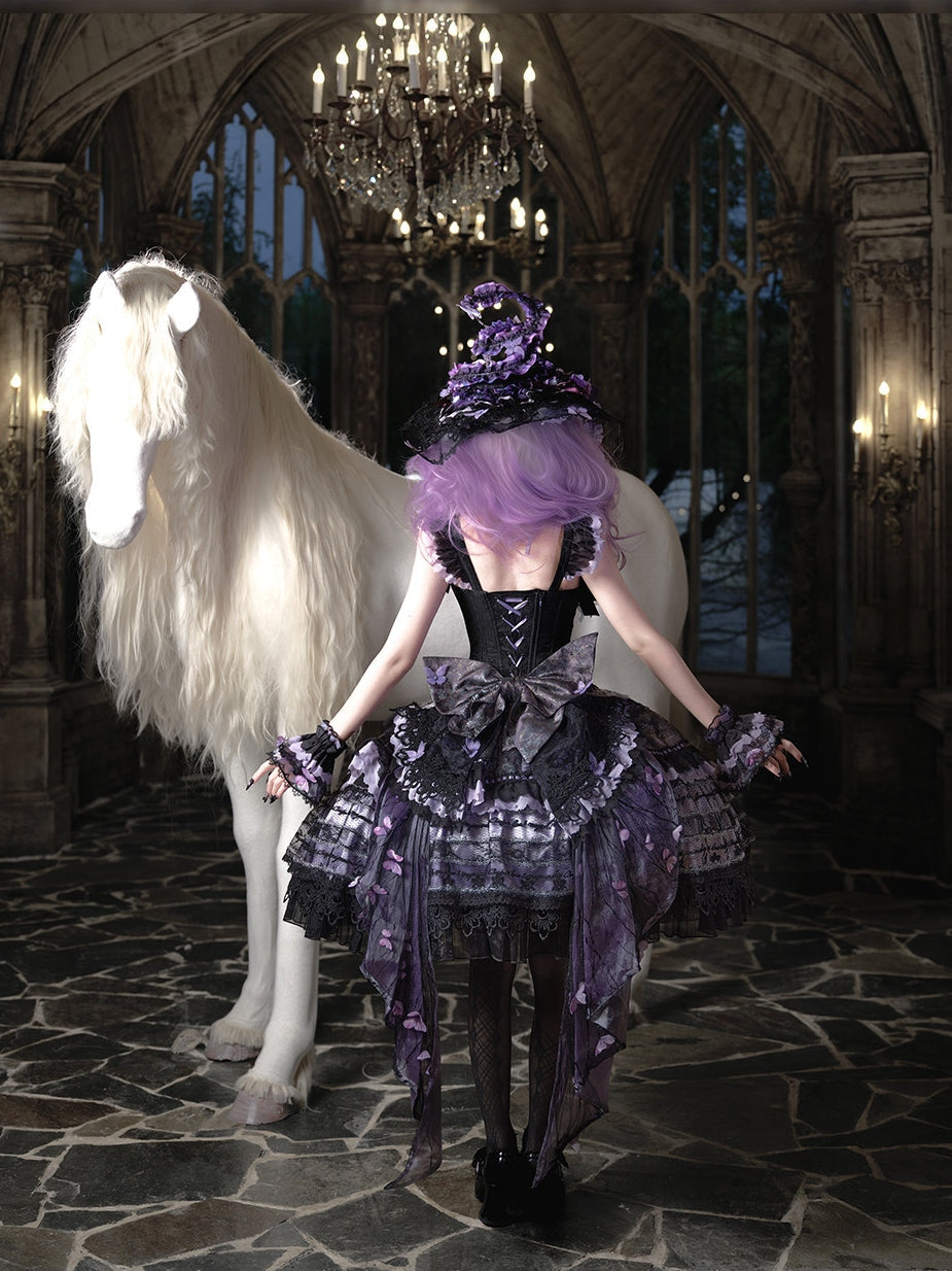 Purple Butterfly on Moonlight Night Gothic Lolita Corset Dress Set - LolitaEra