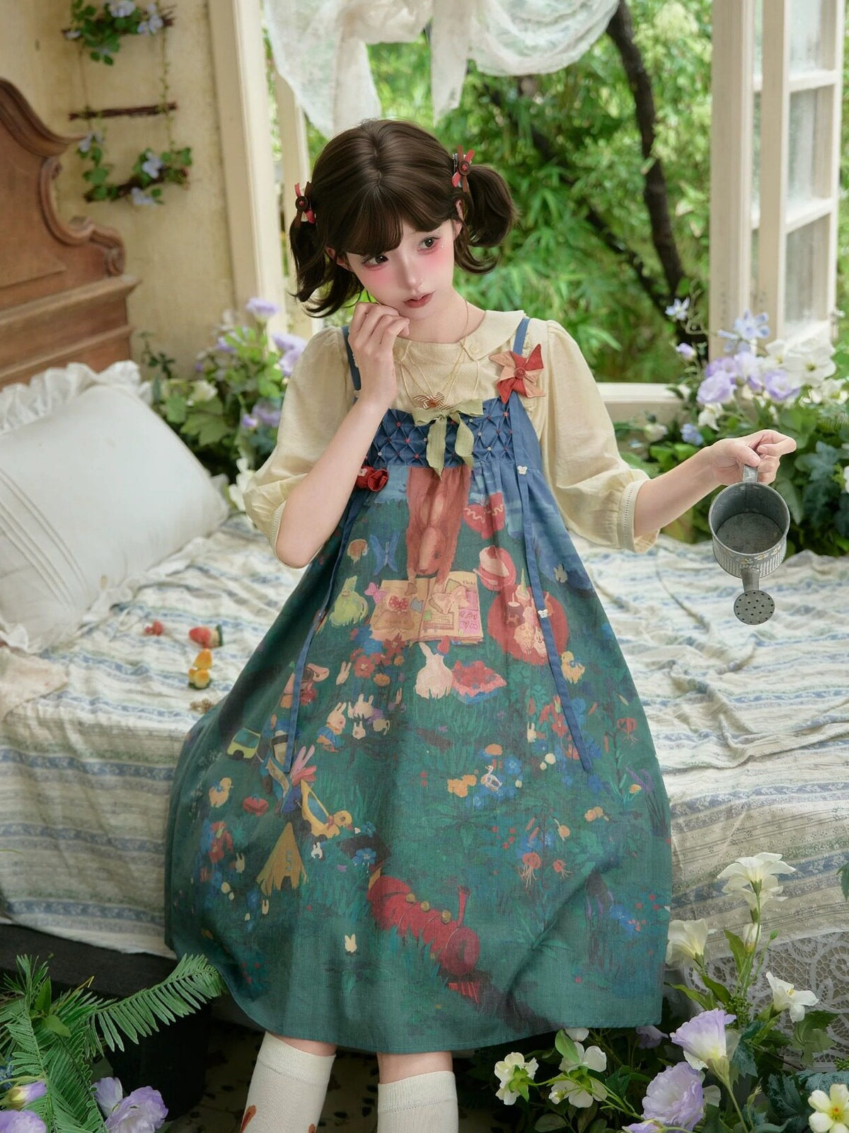 Picnic Lolita Print Vest Blouse, SK & JSK Daily Wear Outfit Set
