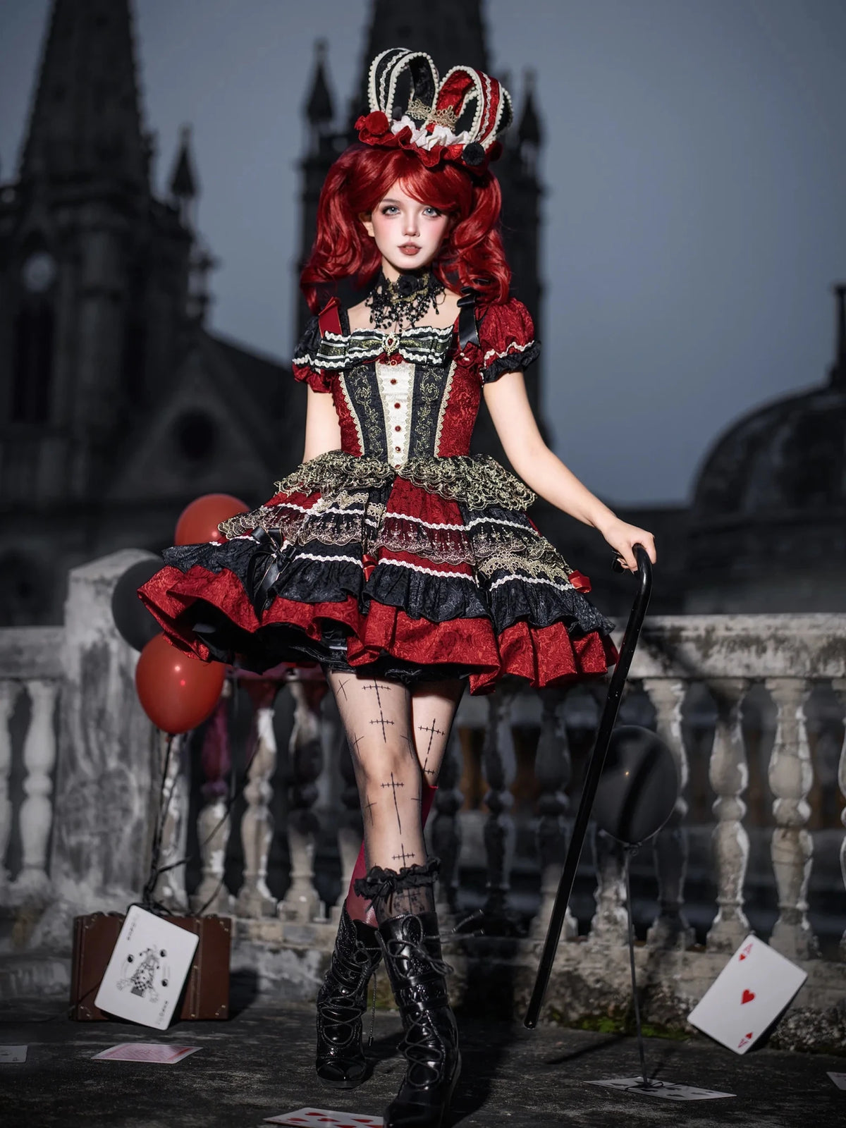 Queen of Hearts Sweet Cool Gothic Lolita OP Dress - LolitaEra
