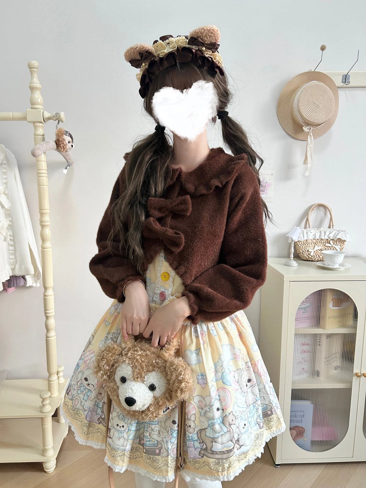 Rabbit Ear Coat, Faux Mink Velvet, Lolita Style, Autumn and Winter Warm Short Versatile Cute Bow Plush Soft Girl Cardigan