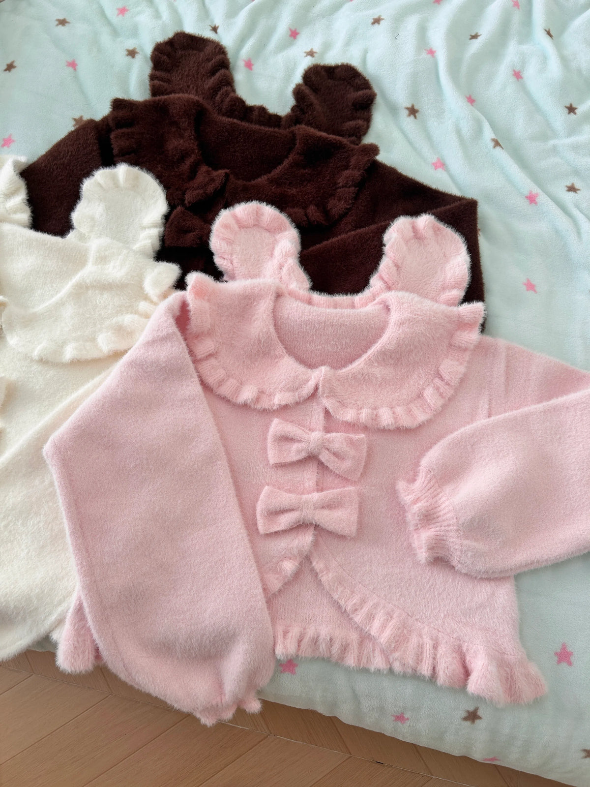 Rabbit Ear Coat, Faux Mink Velvet, Lolita Style, Autumn and Winter Warm Short Versatile Cute Bow Plush Soft Girl Cardigan