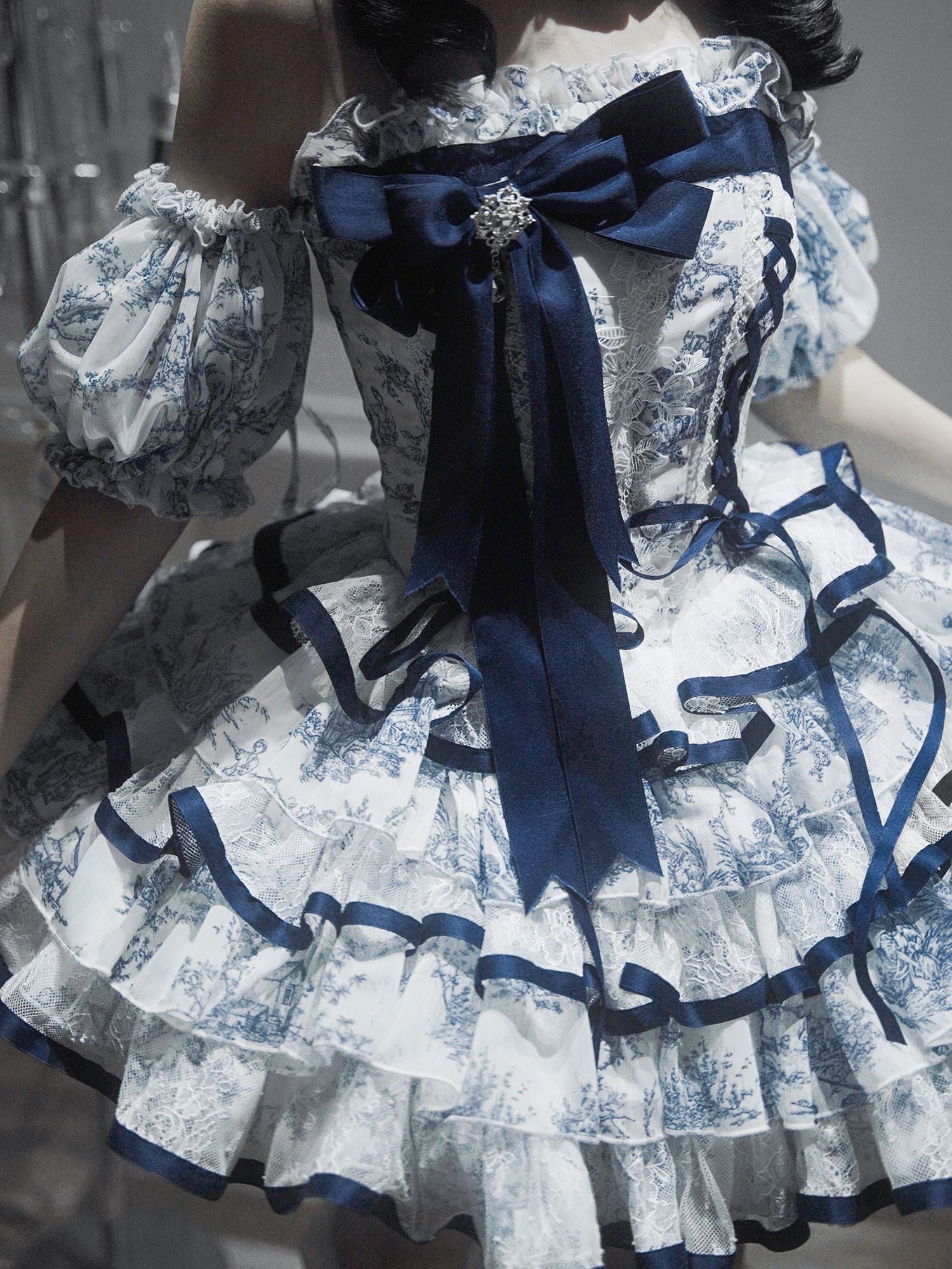 Rain Falling on Celadon Boned Corset Dress - LolitaEra82cmSRain Falling on Celadon Boned Corset Dress