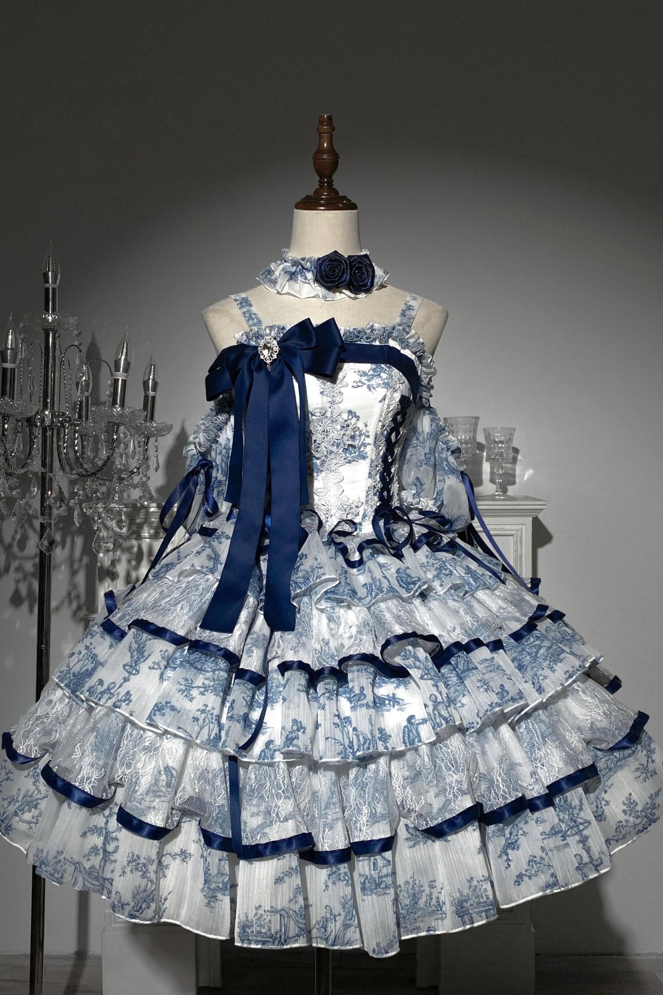 Rain Falling on Celadon Boned Corset Dress - LolitaEra92cmSRain Falling on Celadon Boned Corset Dress