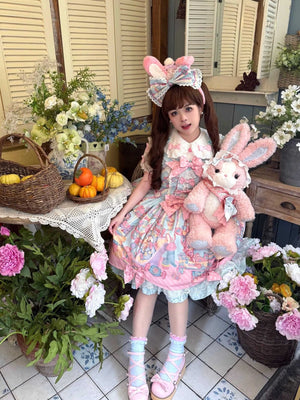 Rainbow Parfait Bunny Strawberry Cake Lolita JSK Dress - LolitaEraBNTSRainbow Parfait Bunny Strawberry Cake Lolita JSK Dress