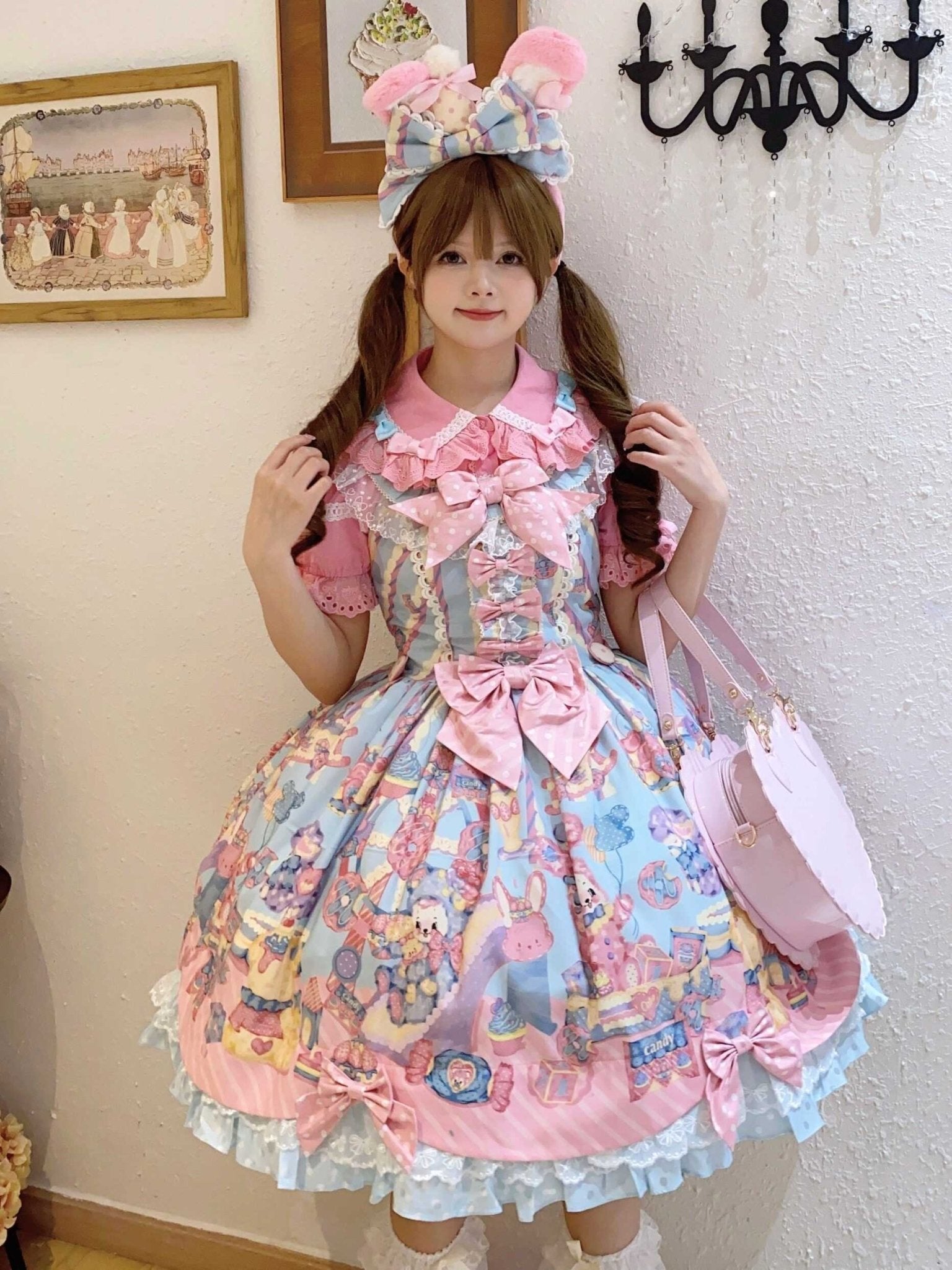 Rainbow Parfait Bunny Strawberry Cake Lolita JSK Dress - LolitaEraBNTSRainbow Parfait Bunny Strawberry Cake Lolita JSK Dress