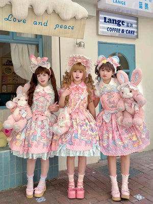 Rainbow Parfait Bunny Strawberry Cake Lolita JSK Dress - LolitaEraBNTSRainbow Parfait Bunny Strawberry Cake Lolita JSK Dress