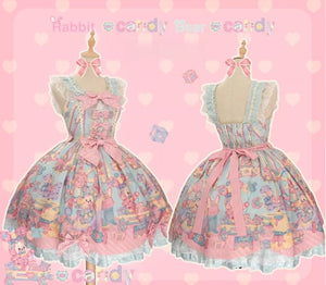 Rainbow Parfait Bunny Strawberry Cake Lolita JSK Dress - LolitaEraBlue JSKSRainbow Parfait Bunny Strawberry Cake Lolita JSK Dress