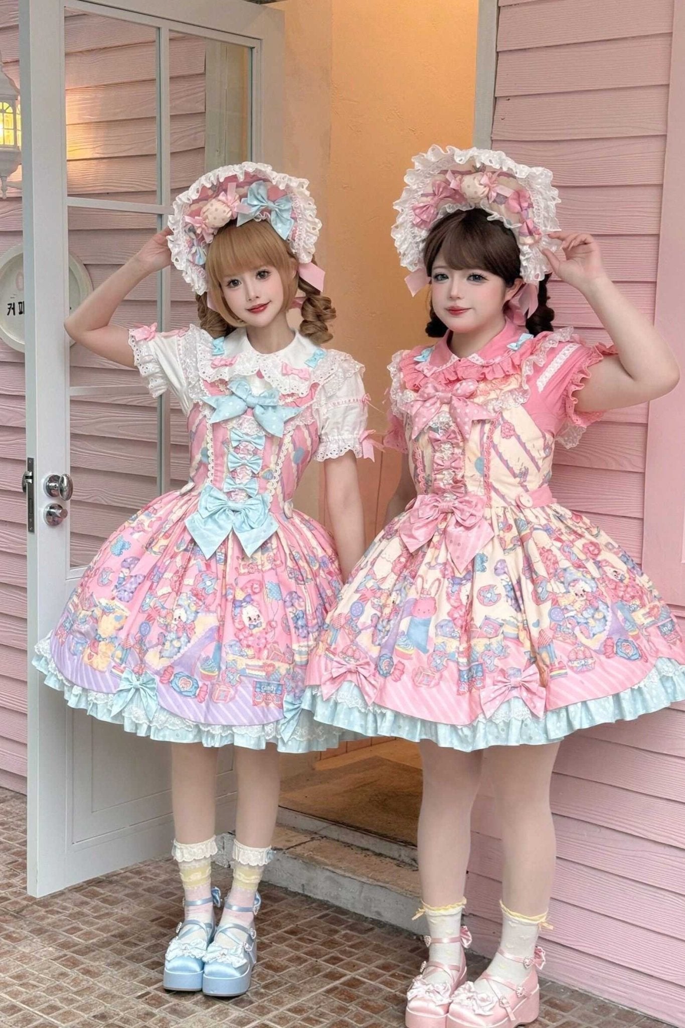 Rainbow Parfait Bunny Strawberry Cake Lolita JSK Dress - LolitaEraBlue JSKSRainbow Parfait Bunny Strawberry Cake Lolita JSK Dress