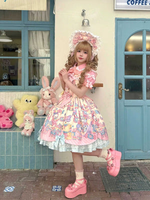 Rainbow Parfait Bunny Strawberry Cake Lolita JSK Dress - LolitaEraBNTSRainbow Parfait Bunny Strawberry Cake Lolita JSK Dress