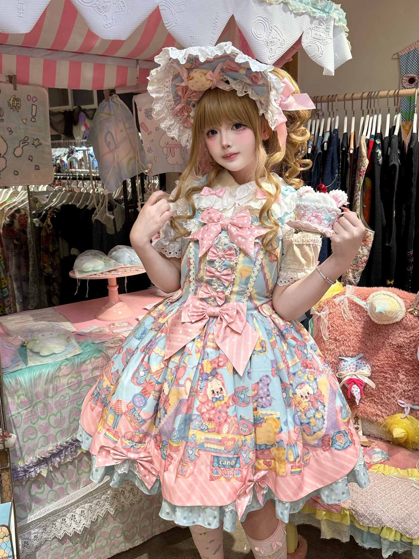 Rainbow Parfait Bunny Strawberry Cake Lolita JSK Dress - LolitaEraBNTSRainbow Parfait Bunny Strawberry Cake Lolita JSK Dress