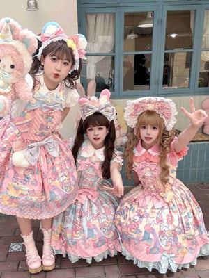 Rainbow Parfait Bunny Strawberry Cake Lolita JSK Dress - LolitaEraBNTSRainbow Parfait Bunny Strawberry Cake Lolita JSK Dress