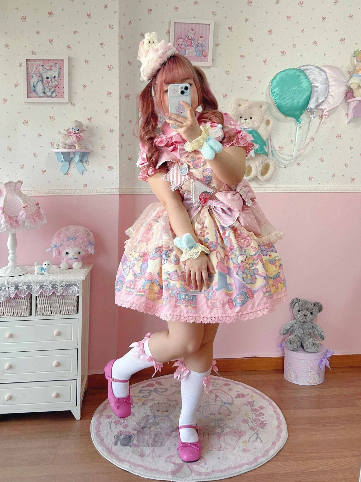 Rainbow Parfait Bunny Strawberry Cake Lolita JSK Dress - LolitaEraBNTSRainbow Parfait Bunny Strawberry Cake Lolita JSK Dress