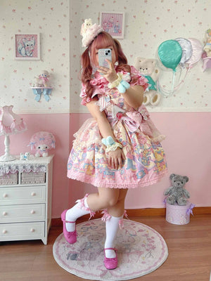 Rainbow Parfait Bunny Strawberry Cake Lolita JSK Dress - LolitaEraBNTSRainbow Parfait Bunny Strawberry Cake Lolita JSK Dress