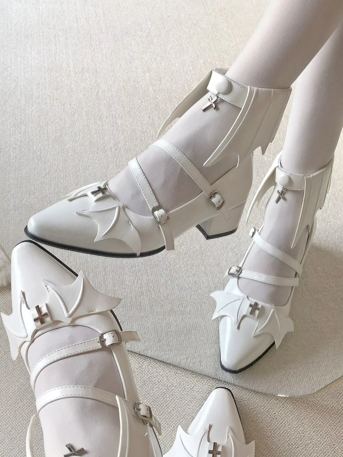 [Replenishment] GURURU original punk y2k gothic cross dark bat low heels of the Night Witch