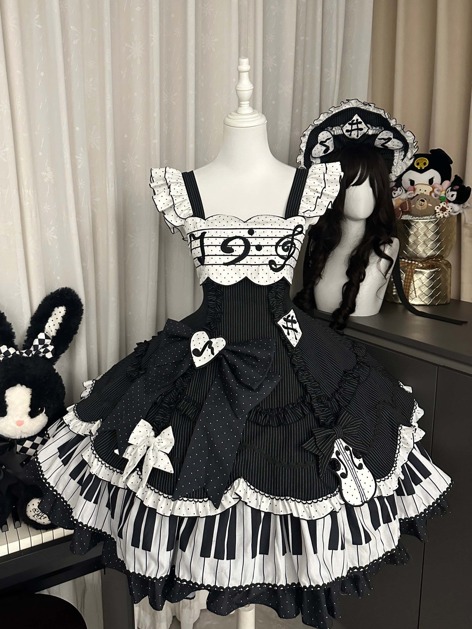 Rhythmic Notes Piano Key Gothic Classic Lolita JSK Full Set - LolitaEra