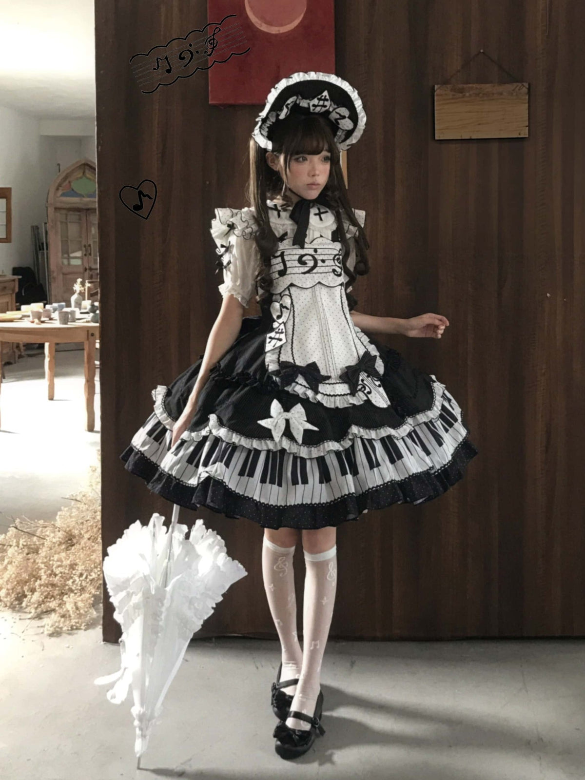 Rhythmic Notes Piano Key Gothic Classic Lolita JSK Full Set - LolitaEra