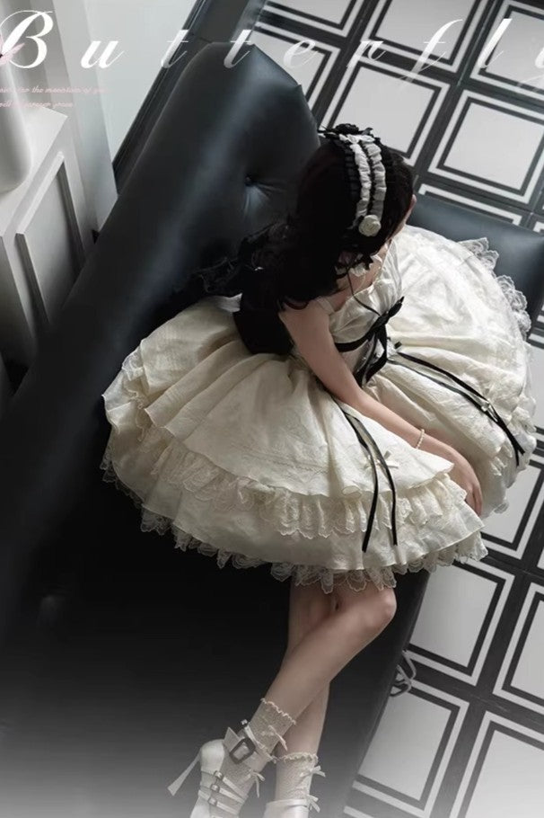 Rich Girl Style Lolita Dress - LolitaEraWhite JSK+Hair ClipsSRich Girl Style Lolita Dress