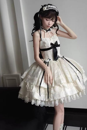 Rich Girl Style Lolita Dress - LolitaEraWhite JSK+Hair ClipsSRich Girl Style Lolita Dress