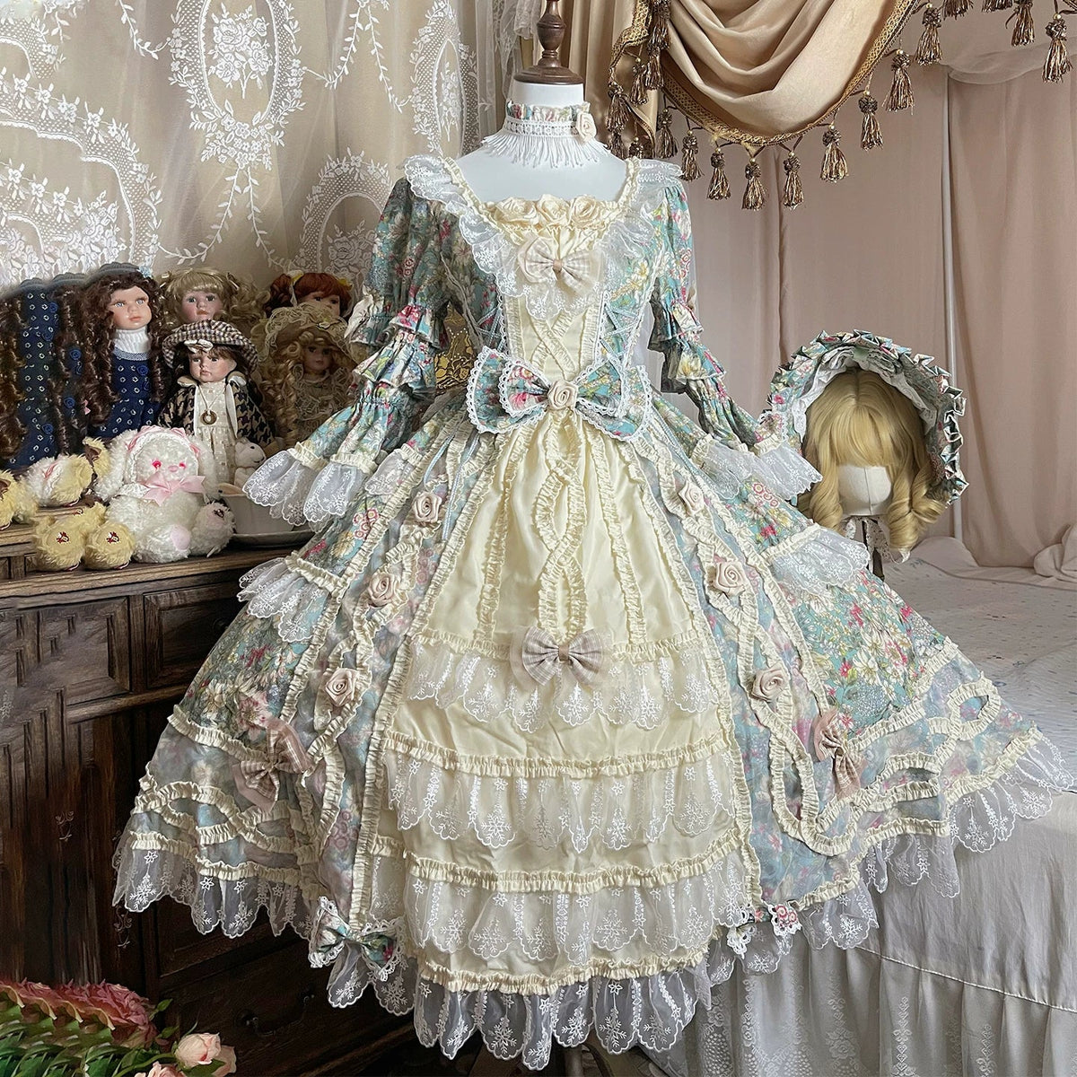 Rococo Flower House Mint Green Vintage Classical Lolita OP Dress - LolitaEra