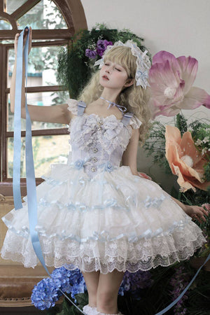 Rose Feather Spin Ballet Sweet Lolita JSK 1337 - LolitaEraBlueSRose Feather Spin Ballet Sweet Lolita JSK 1337